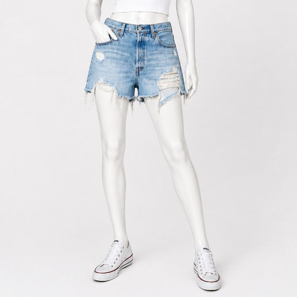 Levis 501 Cutoff Shorts Womens 32 High Rise Distressed Raw Hem Denim nwt
